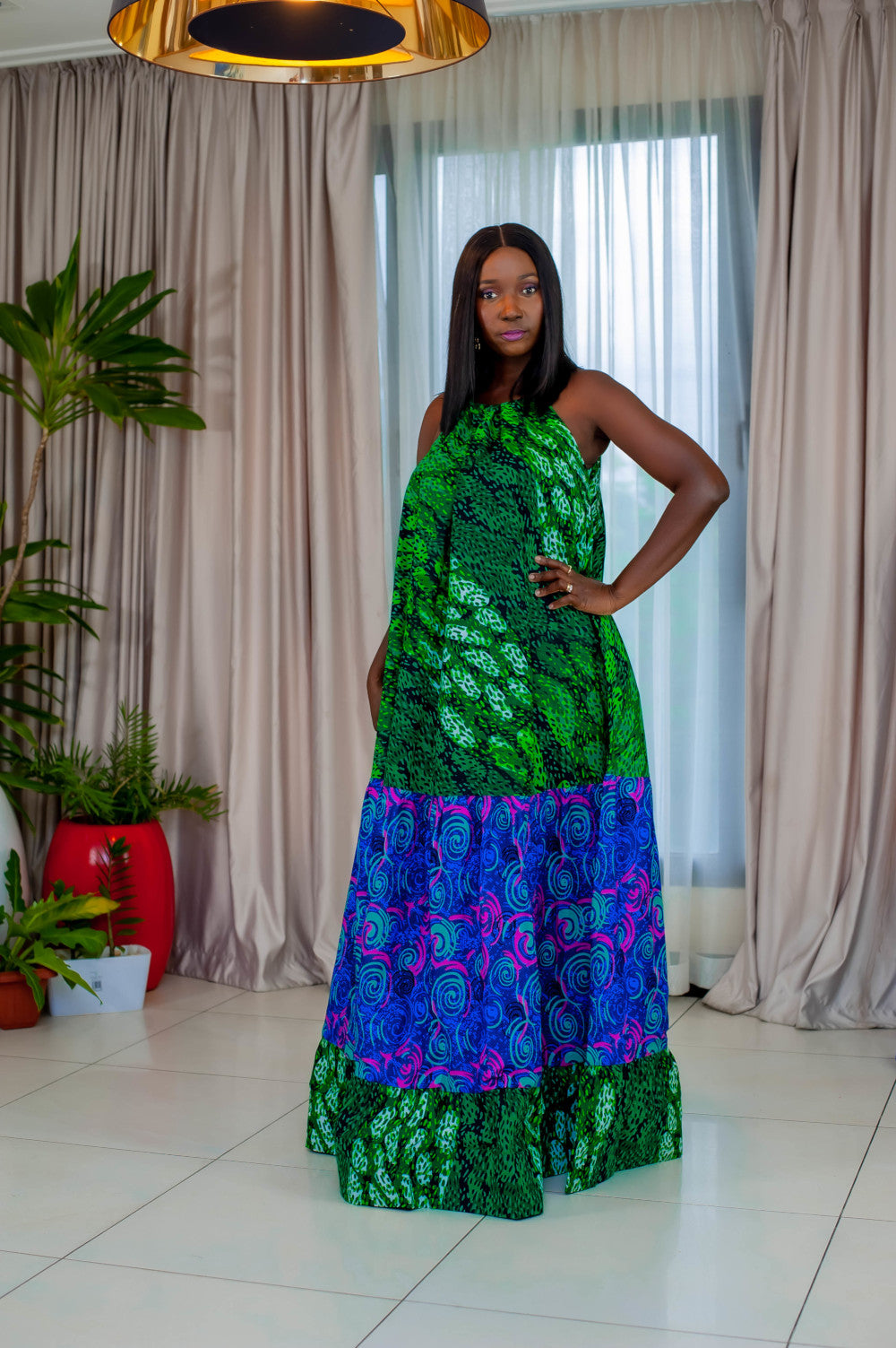 Green and Blue Maxi Carribean Dress - Women