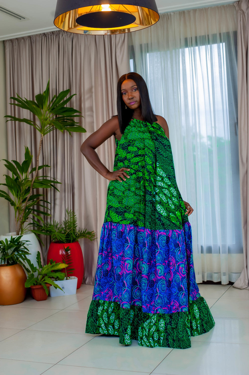 Green and Blue Maxi Carribean Dress - Women