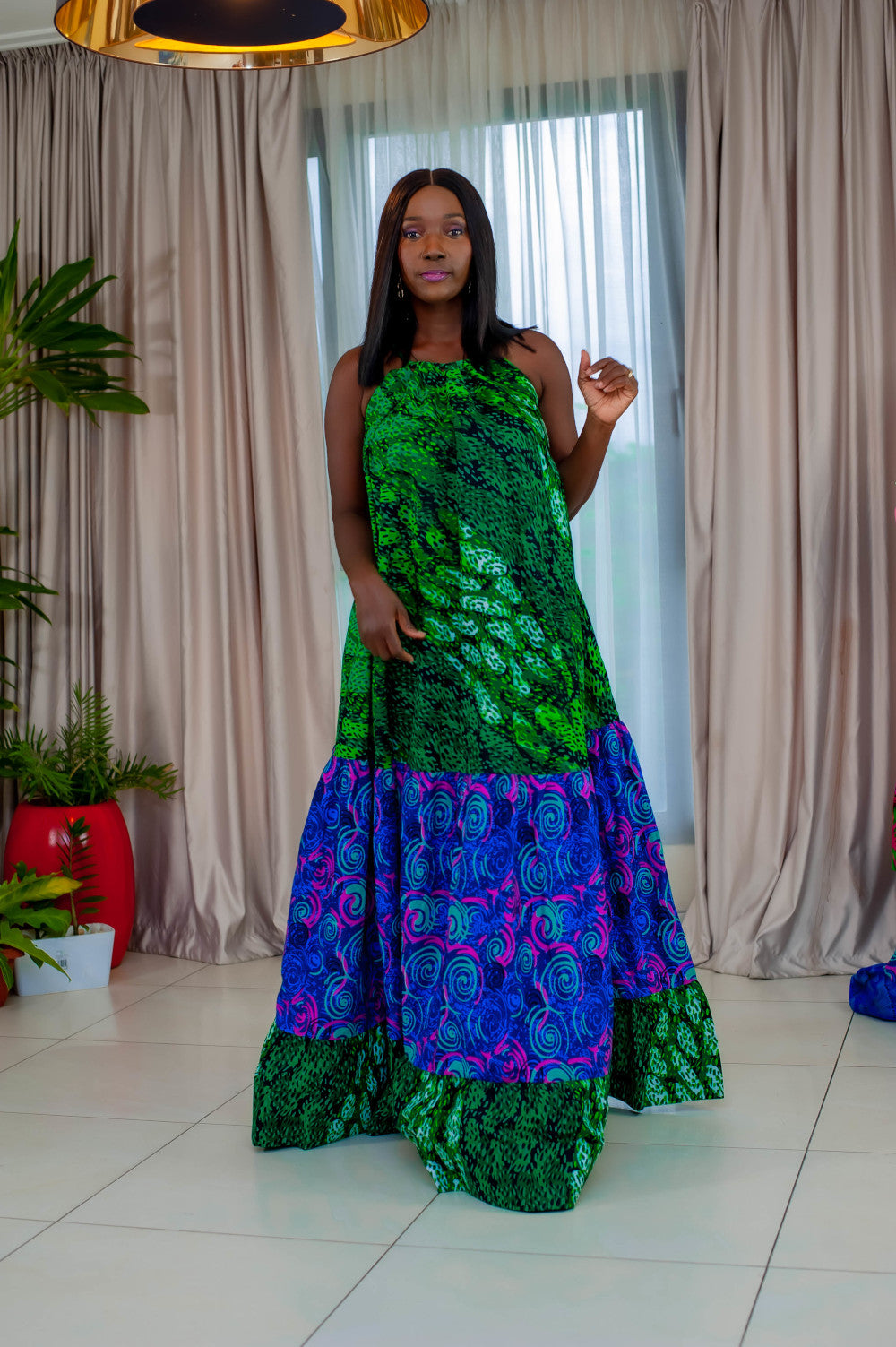 Green and Blue Maxi Carribean Dress - Women